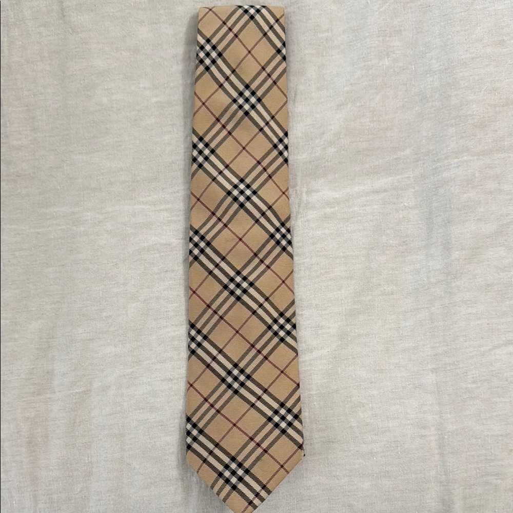 Burberry Tan and Black Check Silk Tie